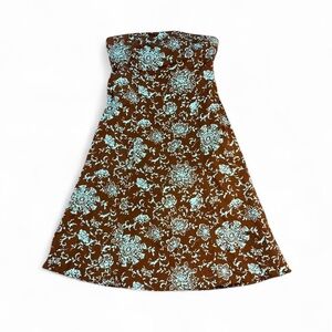 GAP Brown & Aqua Floral Strapless Dress